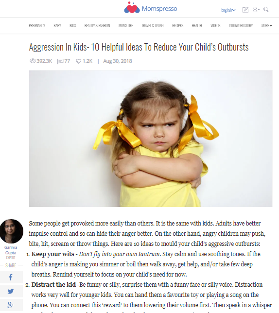 Aggression in Kids -Expert Article in Momspresso