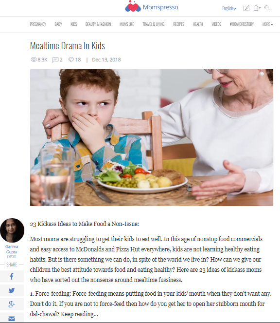 Mealtime Drama In Kids -Expert Article in Momspresso