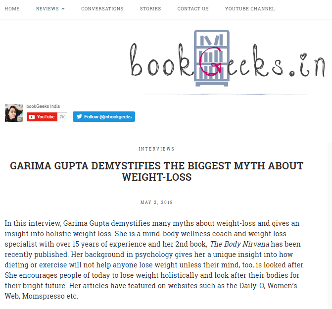 BookGeeks says "Garima Gupta demystifies the biggest myth about weight loss"